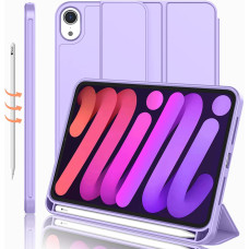 iMieet New iPad Mini 6 Case (8.3-Inch,2021 Model), iPad Mini 6th Generation Case with Pencil Holder [Support iPad 2nd Pencil Charging/Pair], Trifold Stand Smart Case with Soft TPU Back,Clove Purple